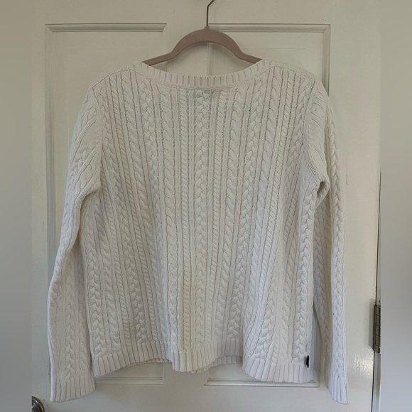 Vintage Y2K White Cotton Boat Neck Cableknit Sweater Size Large - Picture 1 of 8